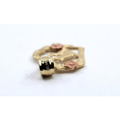 14K Two Tone Gold Floral Initial Letter " K " Heart Charm Pendant