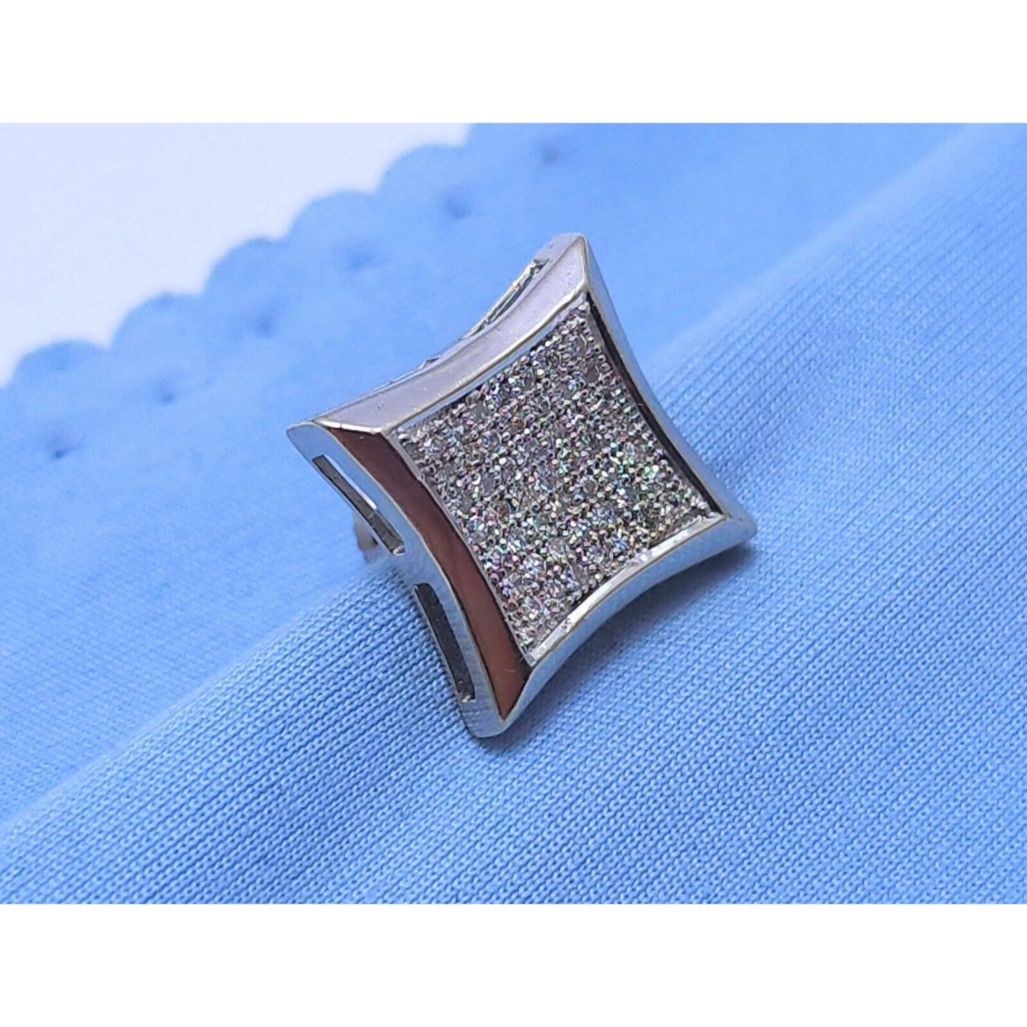 Single 10K White Gold Square Shaped Diamond Stud Earring