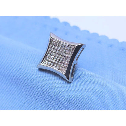 Single 10K White Gold Square Shaped Diamond Stud Earring