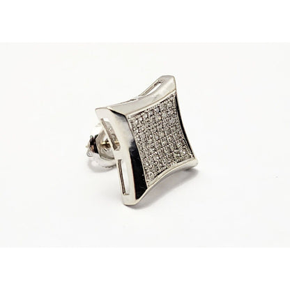 Single 10K White Gold Square Shaped Diamond Stud Earring