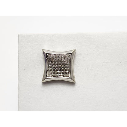 Single 10K White Gold Square Shaped Diamond Stud Earring