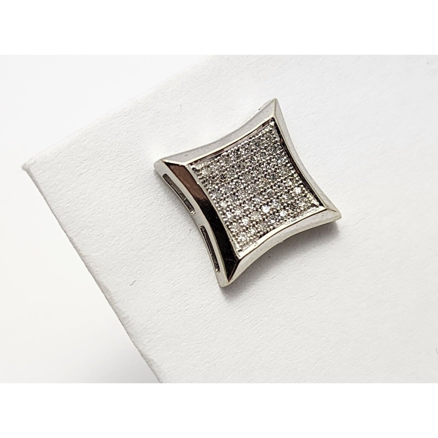 Single 10K White Gold Square Shaped Diamond Stud Earring