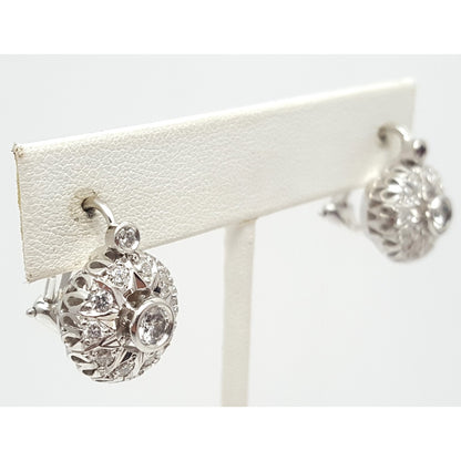 14K White Gold Round Diamond French Clip Earrings