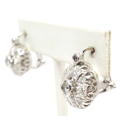 14K White Gold Round Diamond French Clip Earrings
