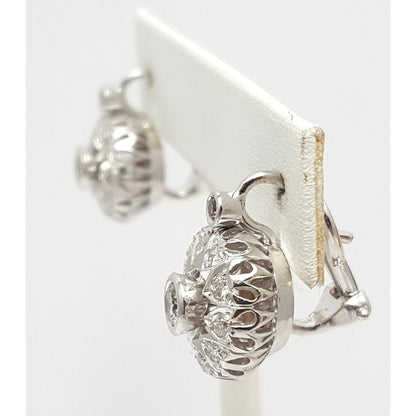 14K White Gold Round Diamond French Clip Earrings