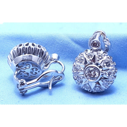 14K White Gold Round Diamond French Clip Earrings