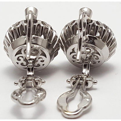 14K White Gold Round Diamond French Clip Earrings