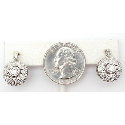 14K White Gold Round Diamond French Clip Earrings
