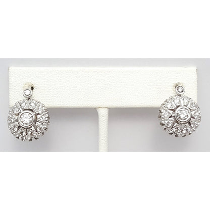 14K White Gold Round Diamond French Clip Earrings