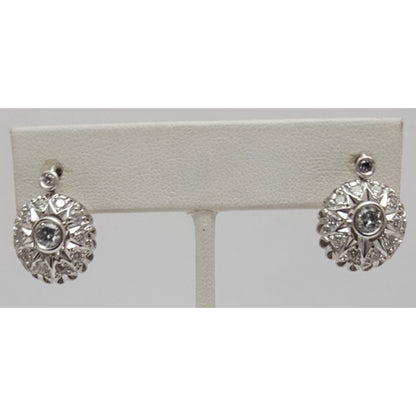 14K White Gold Round Diamond French Clip Earrings
