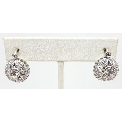 14K White Gold Round Diamond French Clip Earrings