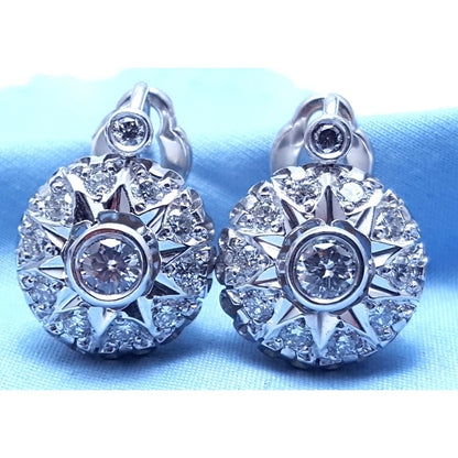 14K White Gold Round Diamond French Clip Earrings