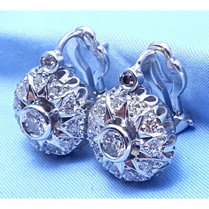14K White Gold Round Diamond French Clip Earrings