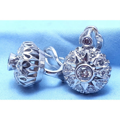 14K White Gold Round Diamond French Clip Earrings