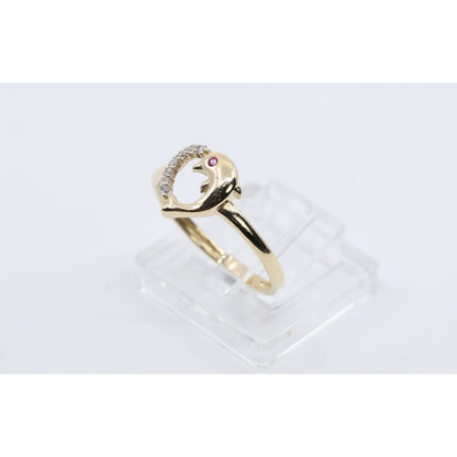 14K Yellow Gold Dolphin Heart CZ Ring