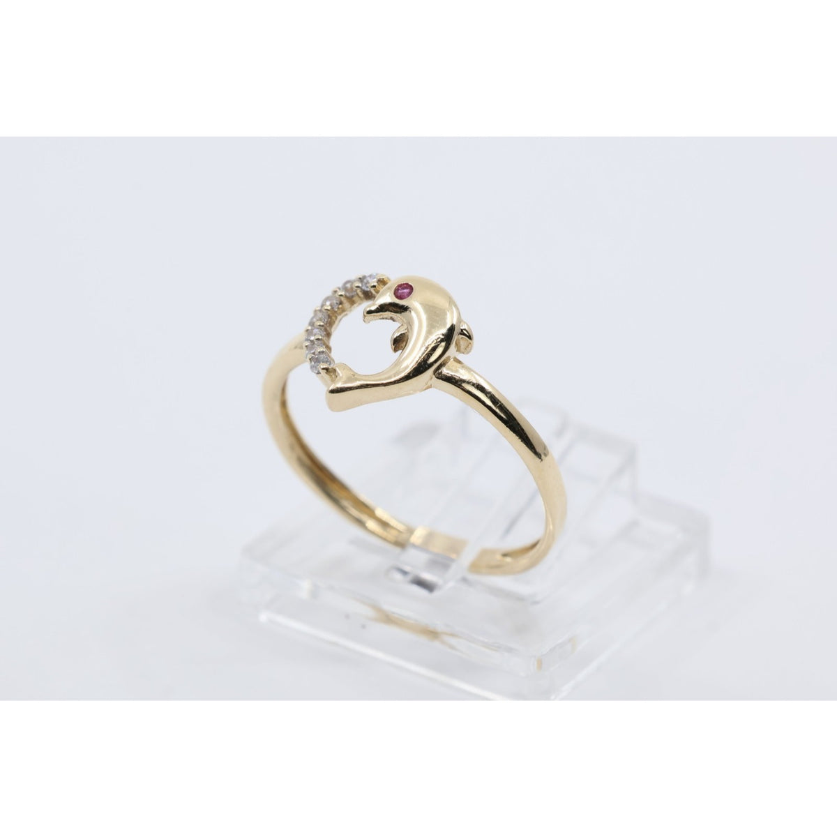 14K Yellow Gold Dolphin Heart CZ Ring
