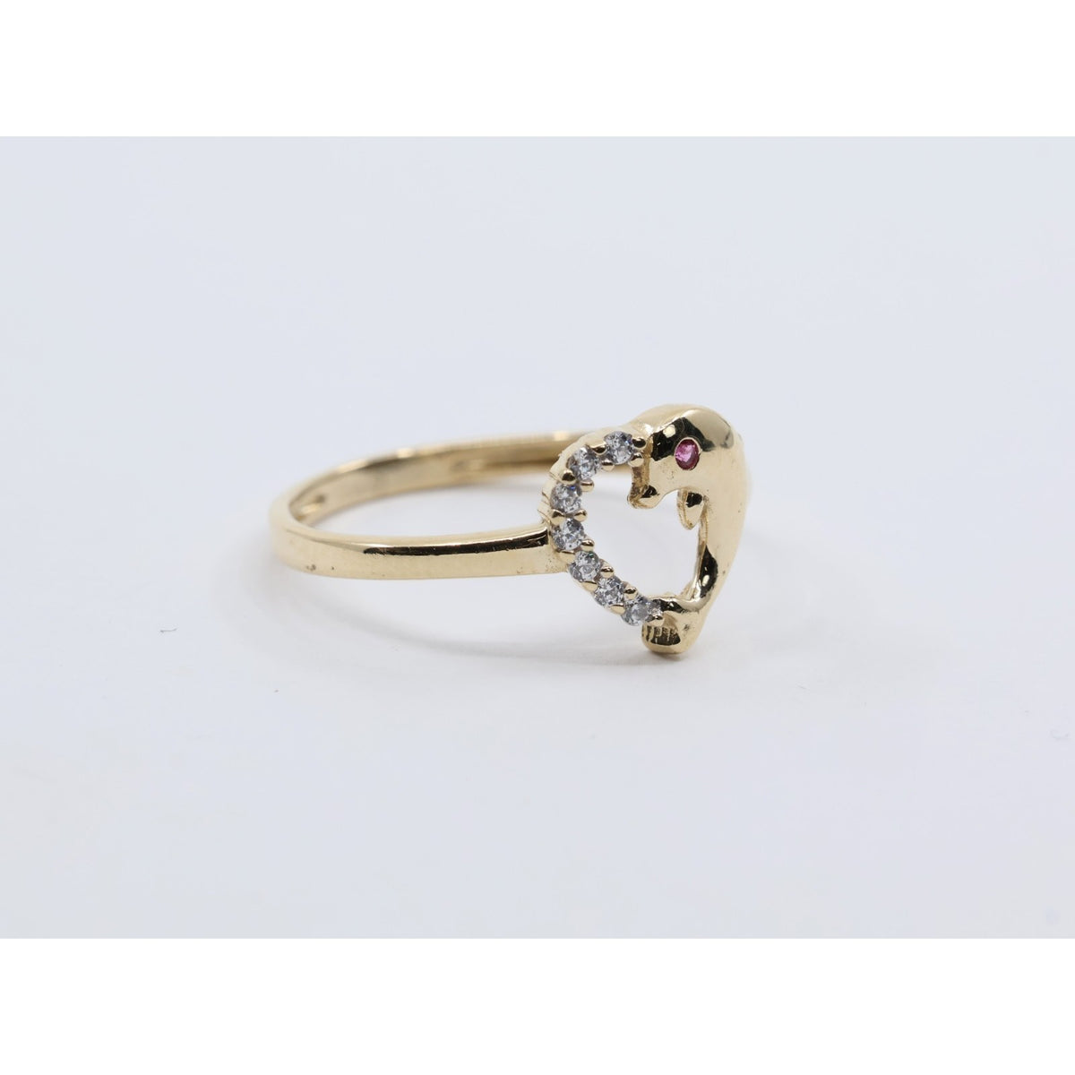 14K Yellow Gold Dolphin Heart CZ Ring