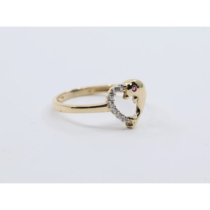 14K Yellow Gold Dolphin Heart CZ Ring