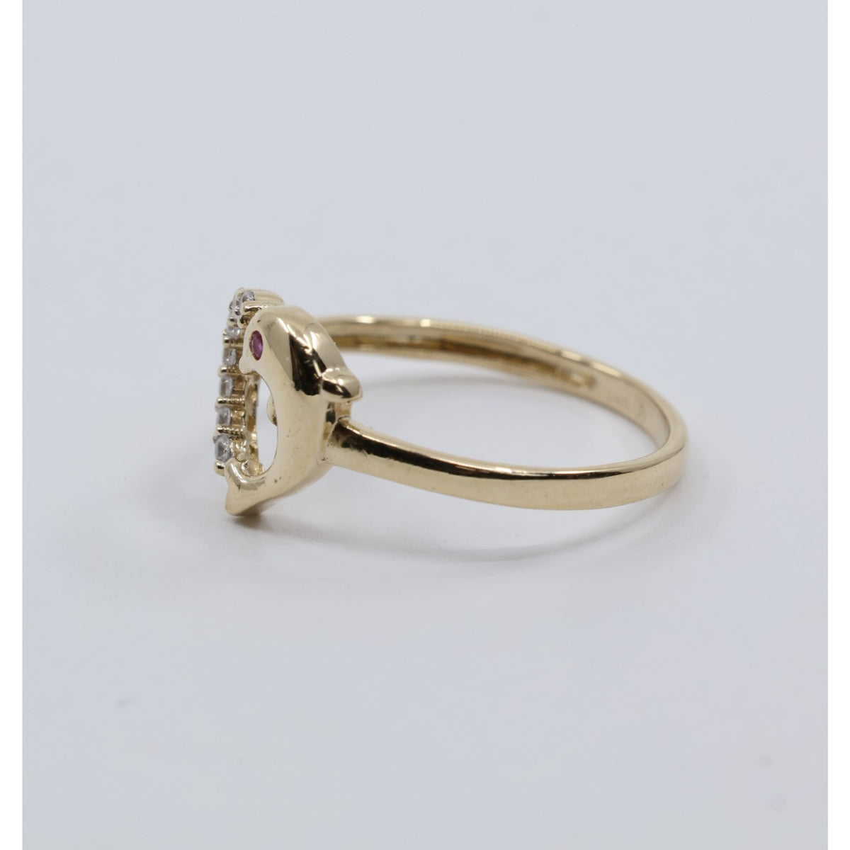 14K Yellow Gold Dolphin Heart CZ Ring