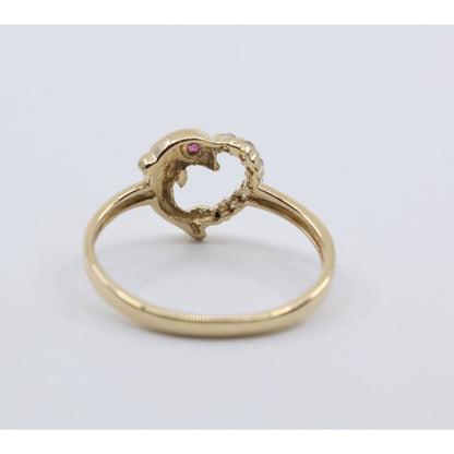 14K Yellow Gold Dolphin Heart CZ Ring