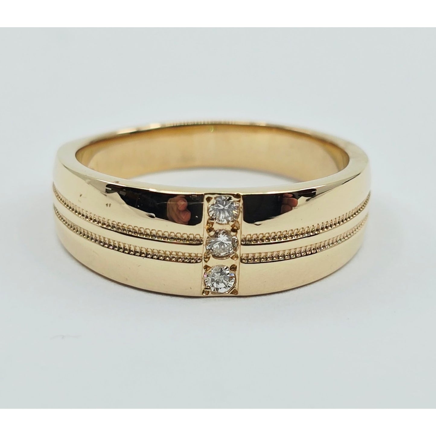 14K Yellow Gold Vertical Row 3 Diamond Ring Band