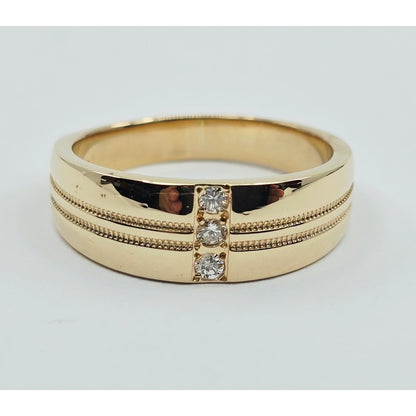 14K Yellow Gold Vertical Row 3 Diamond Ring Band