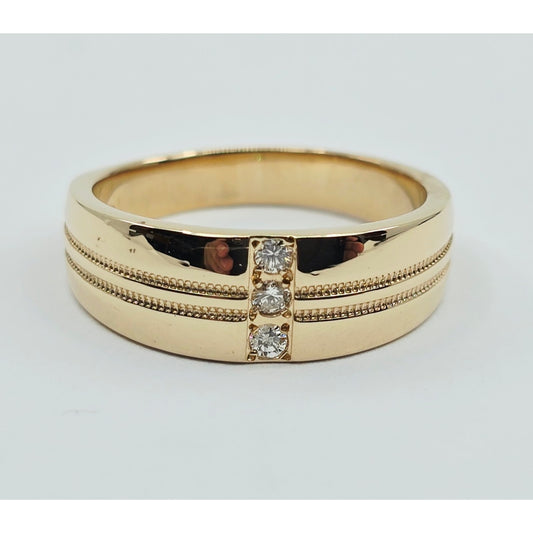 14K Yellow Gold Vertical Row 3 Diamond Ring Band