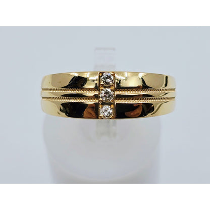 14K Yellow Gold Vertical Row 3 Diamond Ring Band