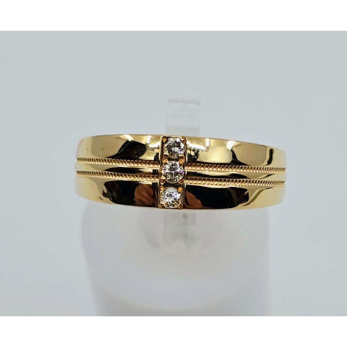 14K Yellow Gold Vertical Row 3 Diamond Ring Band