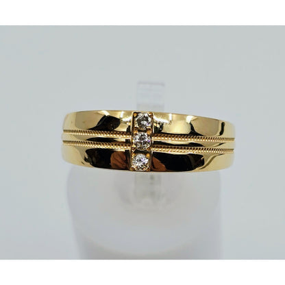 14K Yellow Gold Vertical Row 3 Diamond Ring Band