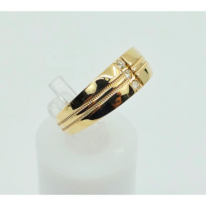 14K Yellow Gold Vertical Row 3 Diamond Ring Band