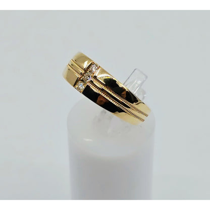 14K Yellow Gold Vertical Row 3 Diamond Ring Band
