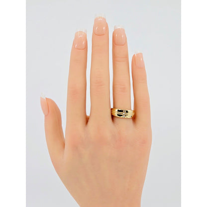 14K Yellow Gold Vertical Row 3 Diamond Ring Band