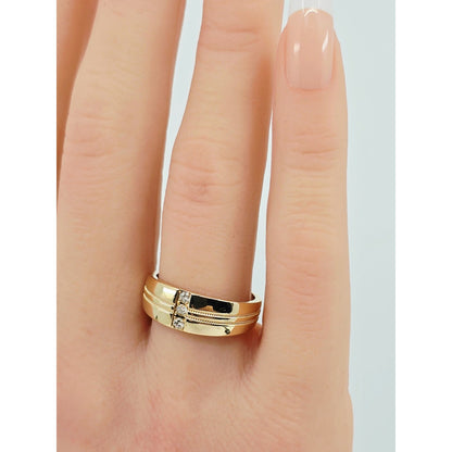 14K Yellow Gold Vertical Row 3 Diamond Ring Band