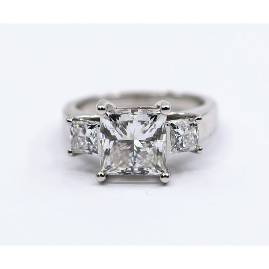 IGI 4.02ct Princess Lab Grown Diamond 3 Stone Ring 10K White Gold F VS1 Size 6.5