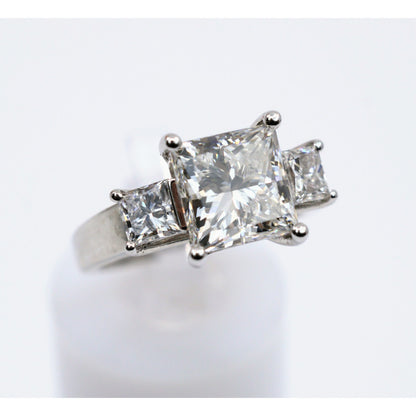 IGI 4.02ct Princess Lab Grown Diamond 3 Stone Ring 10K White Gold F VS1 Size 6.5