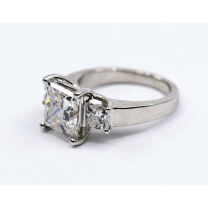 IGI 4.02ct Princess Lab Grown Diamond 3 Stone Ring 10K White Gold F VS1 Size 6.5