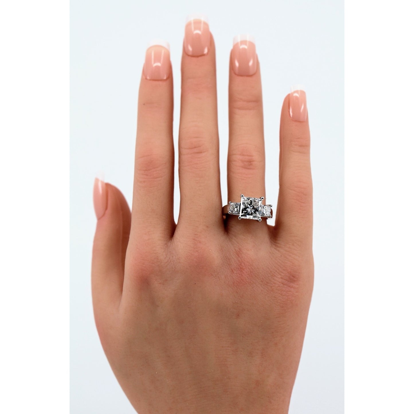 IGI 4.02ct Princess Lab Grown Diamond 3 Stone Ring 10K White Gold F VS1 Size 6.5