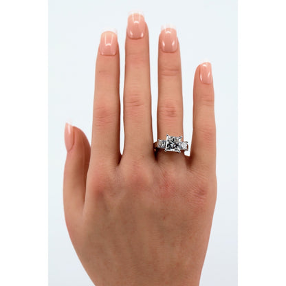 IGI 4.02ct Princess Lab Grown Diamond 3 Stone Ring 10K White Gold F VS1 Size 6.5