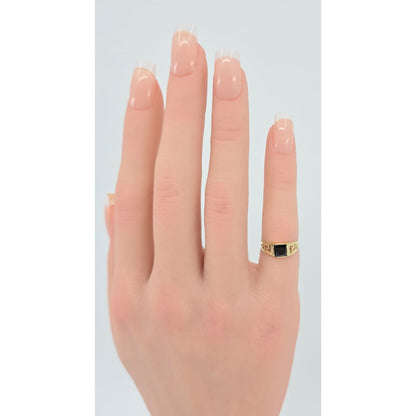 14K Yellow Gold Square Onyx Baby Ring