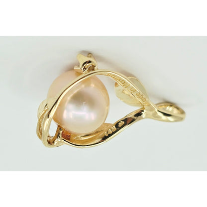 14K Yellow Gold Pearl & Round Diamond Charm Pendant