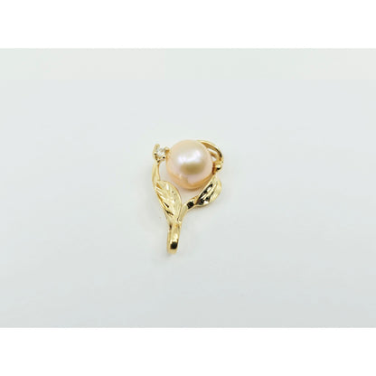 14K Yellow Gold Pearl & Round Diamond Charm Pendant