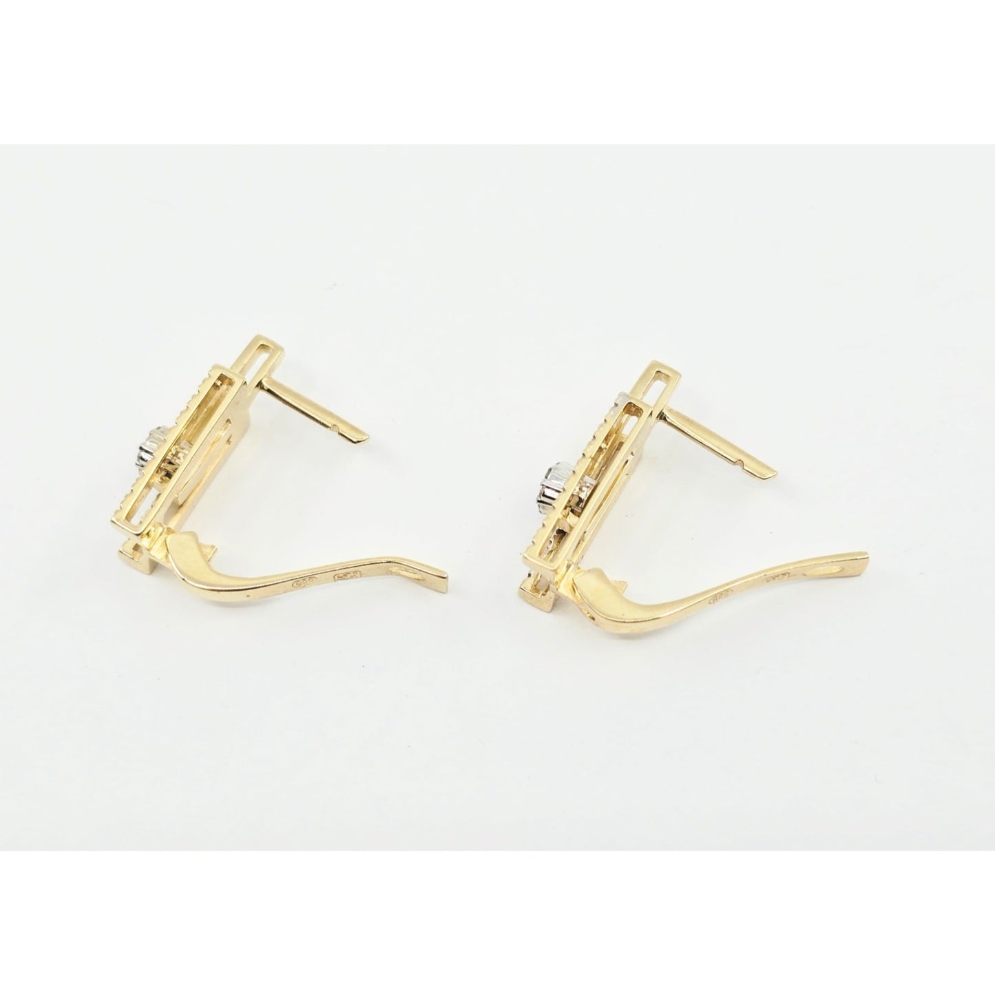 14K Yellow Gold Motion Diamond French Clip Earrings