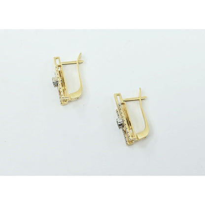 14K Yellow Gold Motion Diamond French Clip Earrings