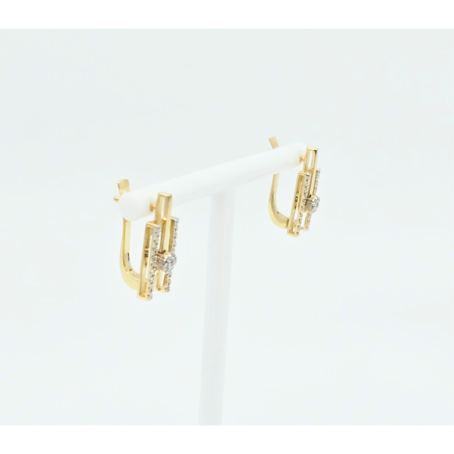 14K Yellow Gold Motion Diamond French Clip Earrings