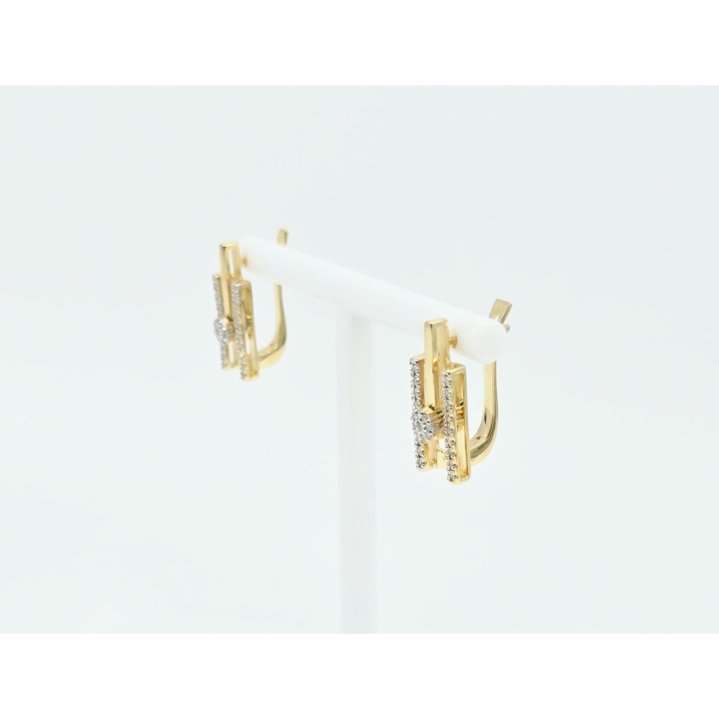 14K Yellow Gold Motion Diamond French Clip Earrings