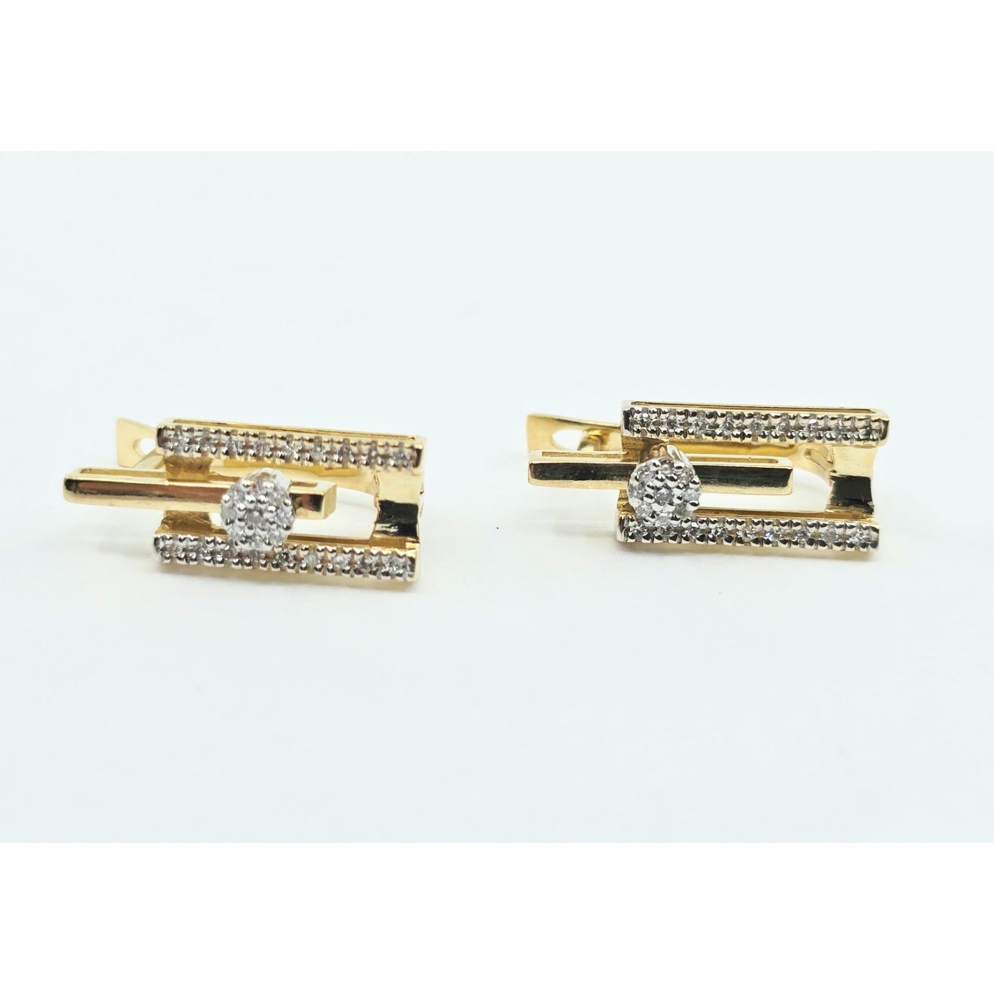 14K Yellow Gold Motion Diamond French Clip Earrings