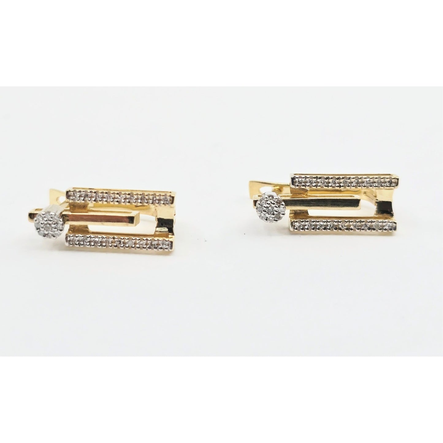 14K Yellow Gold Motion Diamond French Clip Earrings