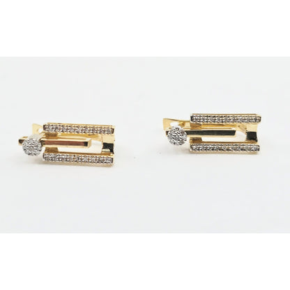 14K Yellow Gold Motion Diamond French Clip Earrings