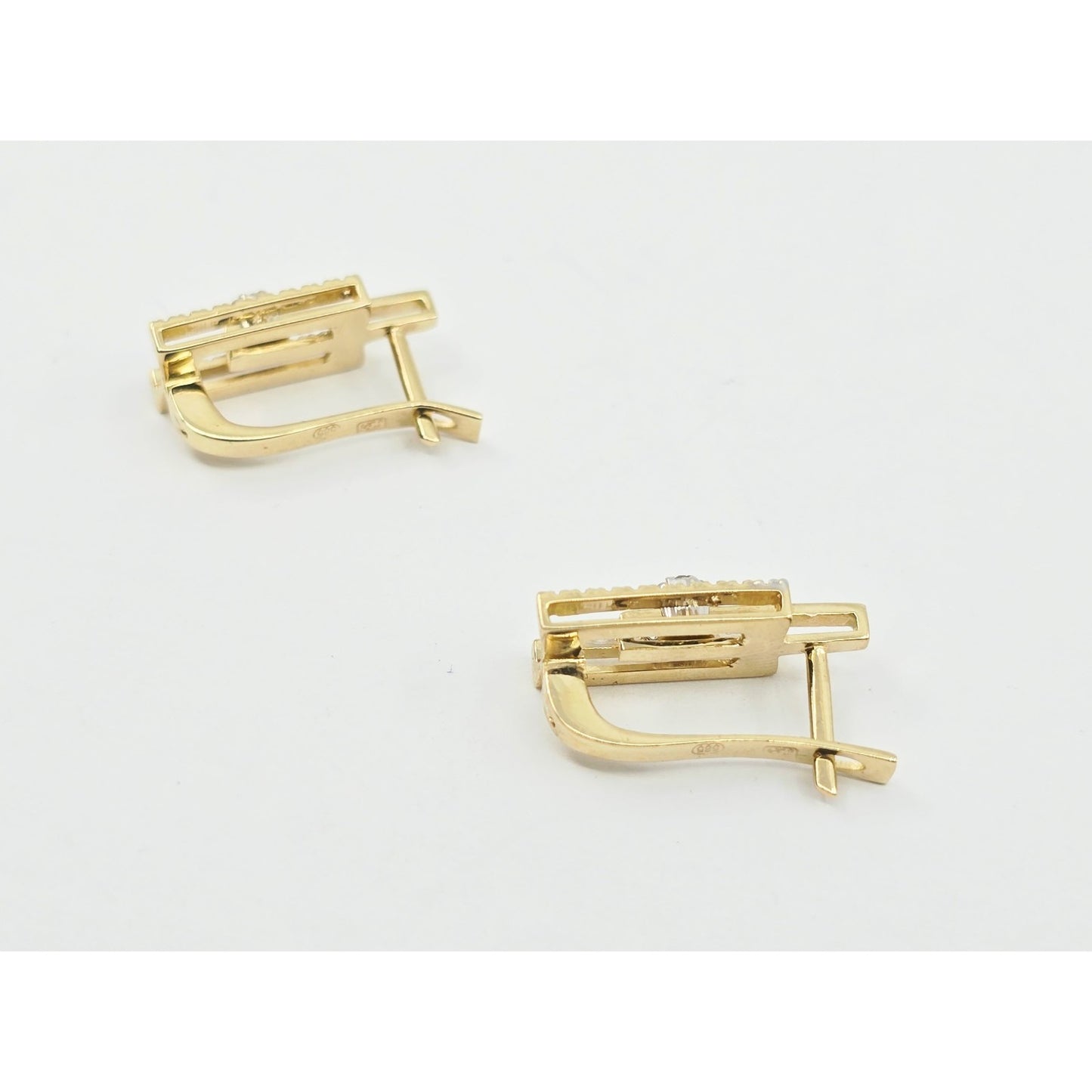 14K Yellow Gold Motion Diamond French Clip Earrings